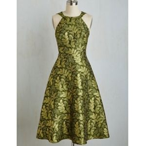 Gold Green Brocade dress tea length